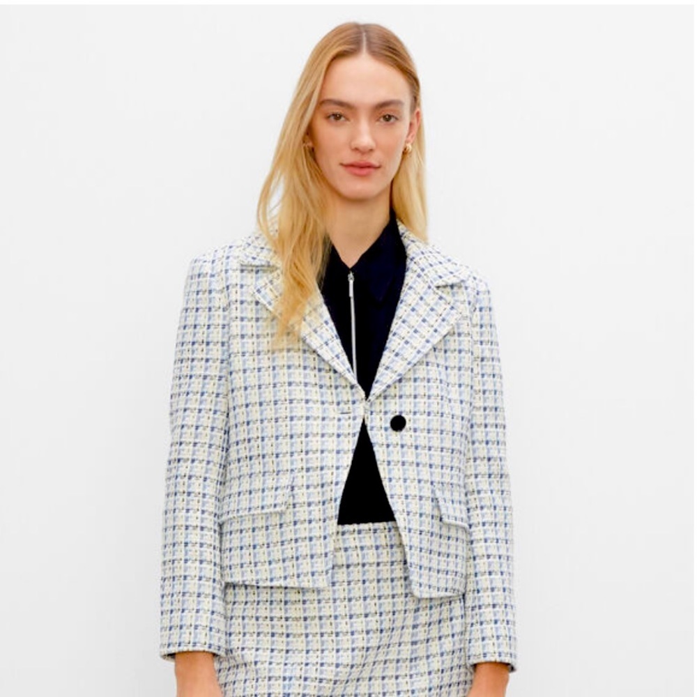 💟 CLUB MONACO Textured Cutaway Crop Single-breasted Blazer Size XS Multi
